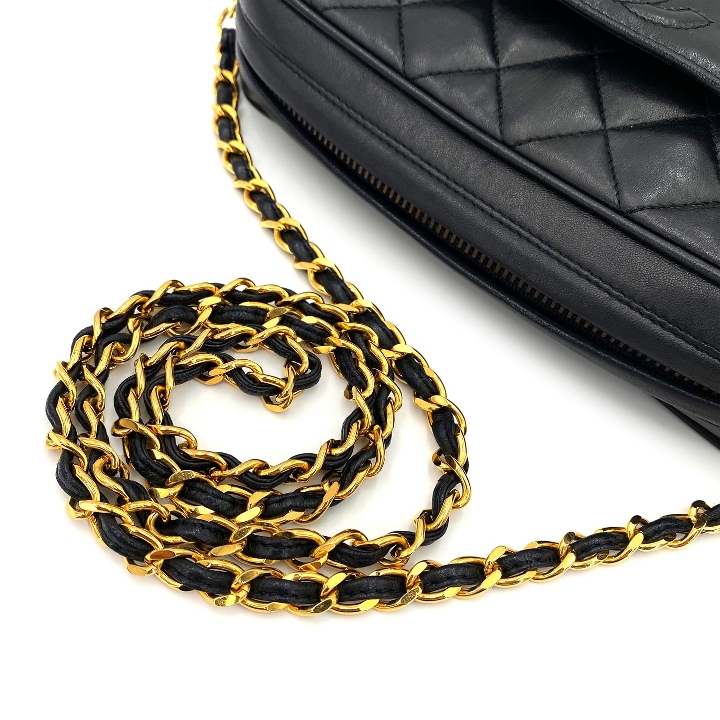 CHANEL VINTAGE FRINGE CHAIN SHOULDER BAG BLACK LAMB SKIN 90242322