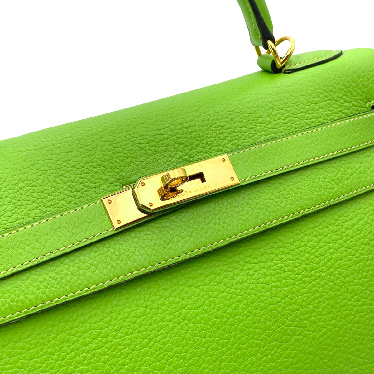 HERMES KELLY 32 RETOURNE APPLE GREEN TAURILLON CLEMENCE HAND SHOULDER BAG □G 90242323