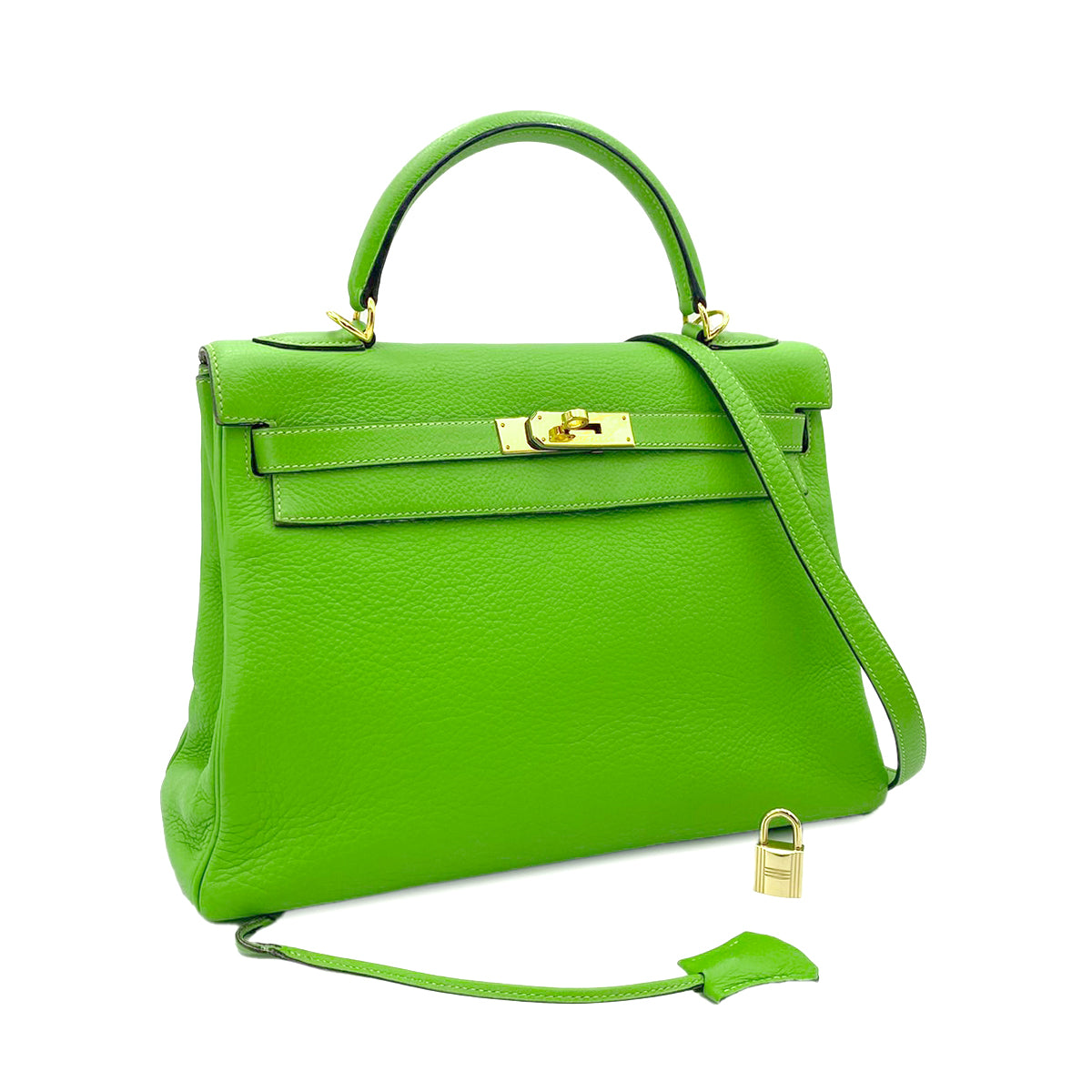 HERMES KELLY 32 RETOURNE APPLE GREEN TAURILLON CLEMENCE HAND SHOULDER BAG □G 90242323