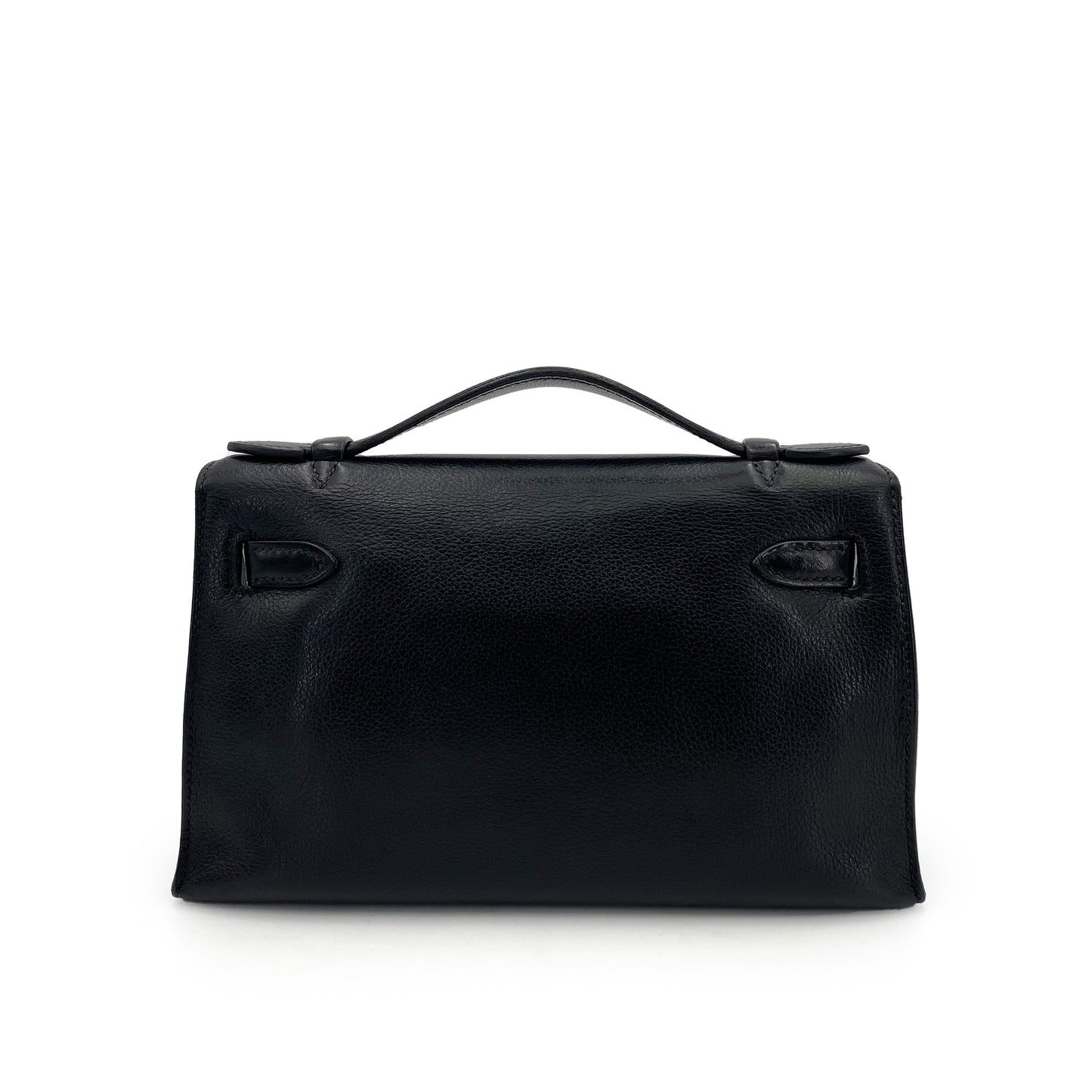HERMES KELLY POCHETTE SELLIER BLACK EVERGRAIN HAND BAG □I 90242327