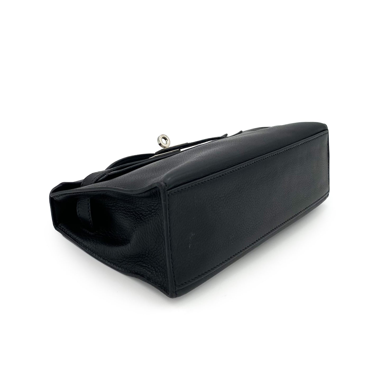 HERMES KELLY POCHETTE SELLIER BLACK EVERGRAIN HAND BAG □I 90242327