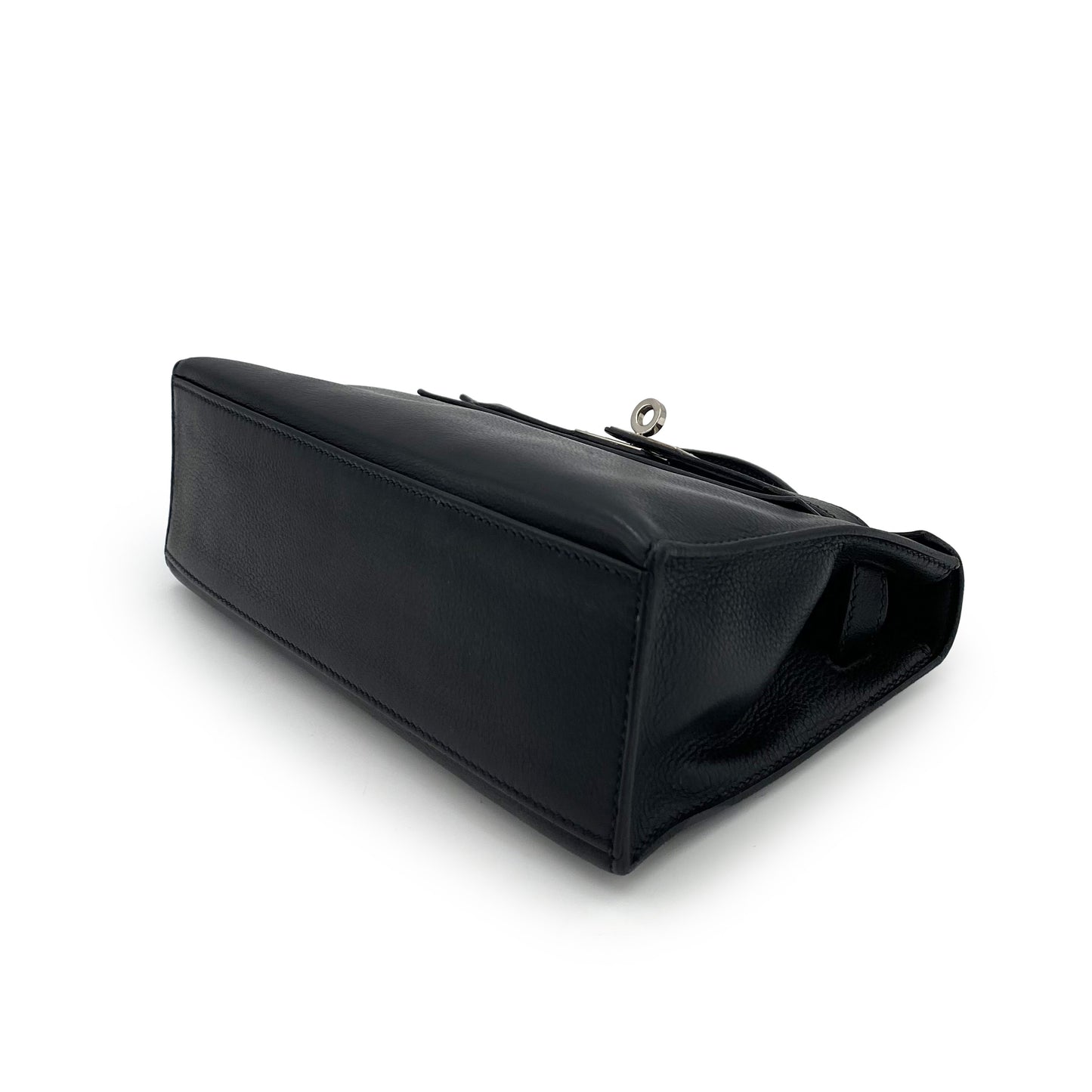 HERMES KELLY POCHETTE SELLIER BLACK EVERGRAIN HAND BAG □I 90242327