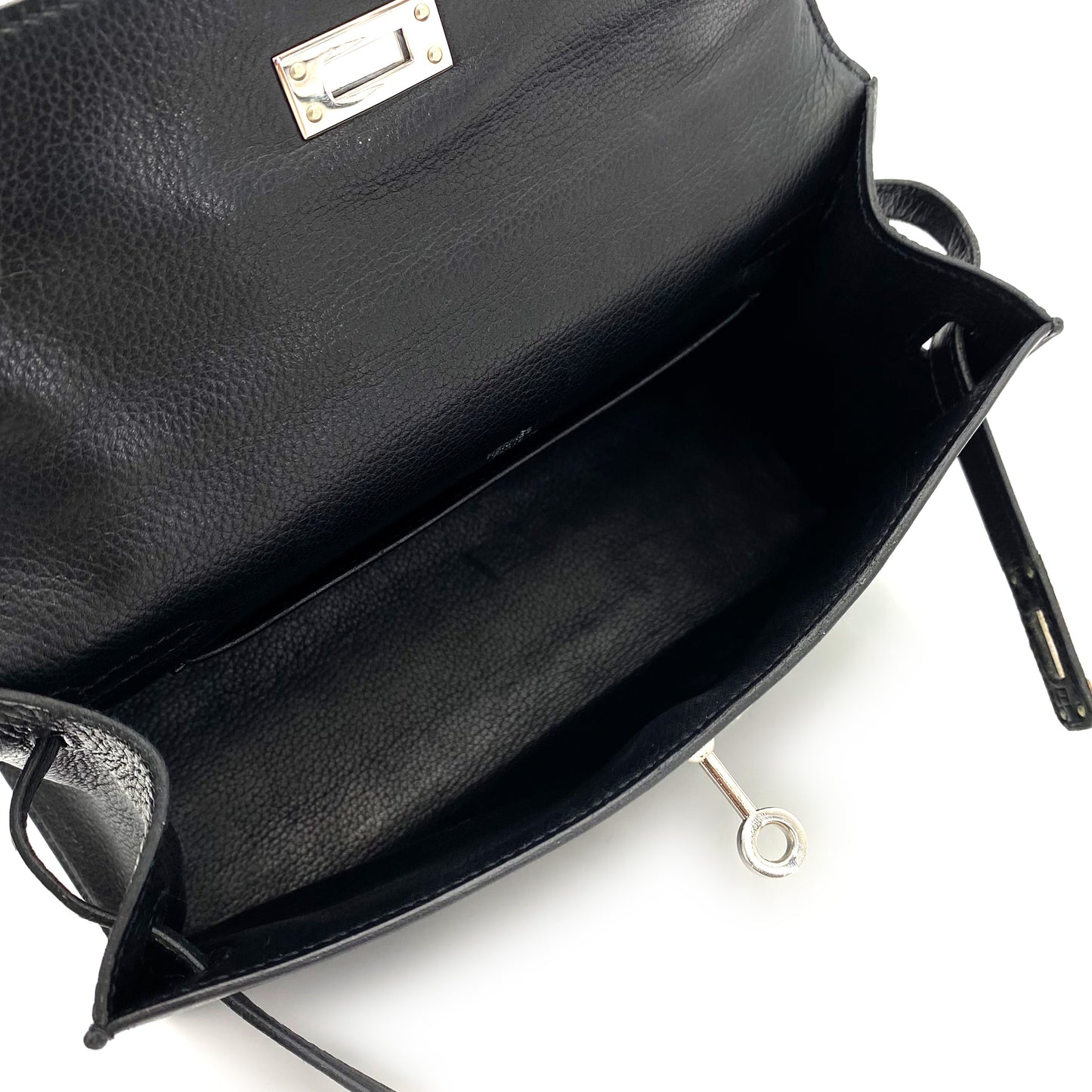 HERMES KELLY POCHETTE SELLIER BLACK EVERGRAIN HAND BAG □I 90242327