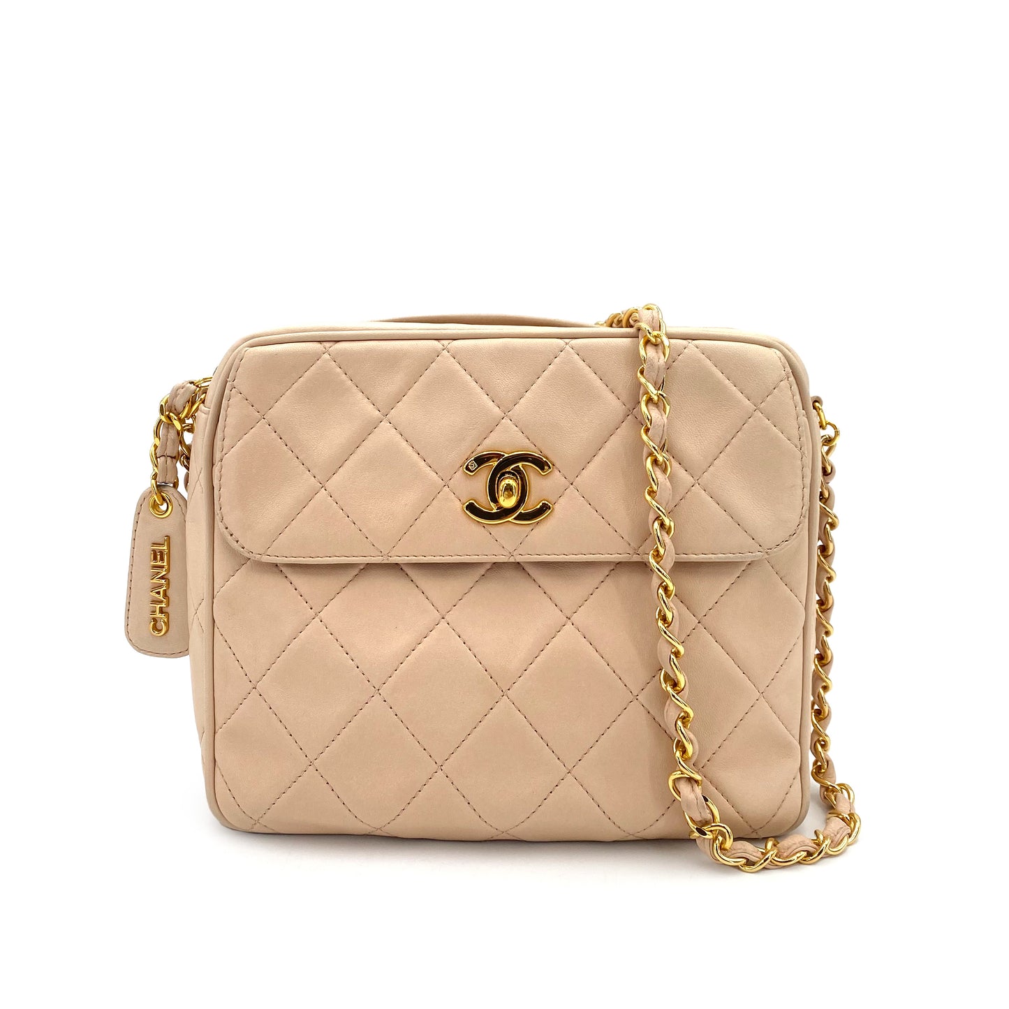 CHANEL VINTAGE MATELASSE CHAIN SHOULDER BAG LIGHT BEIGE LAMB SKIN 90242329