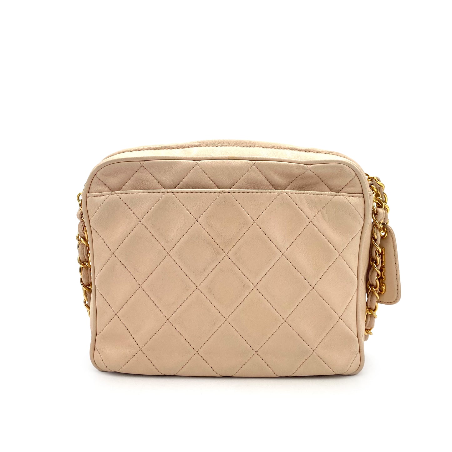 CHANEL VINTAGE MATELASSE CHAIN SHOULDER BAG LIGHT BEIGE LAMB SKIN 90242329