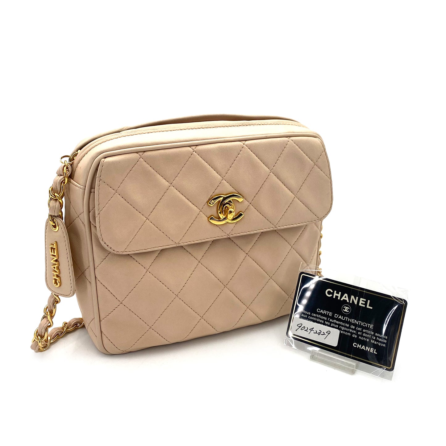 CHANEL VINTAGE MATELASSE CHAIN SHOULDER BAG LIGHT BEIGE LAMB SKIN 90242329