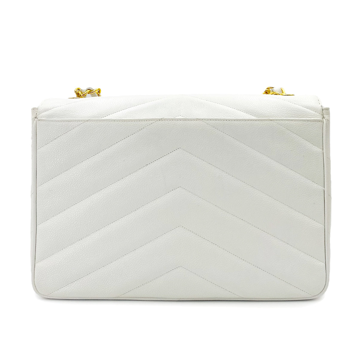CHANEL VINTAGE CHEVRON CHAIN SHOULDER BAG WHITE CAVIER SKIN 90242330