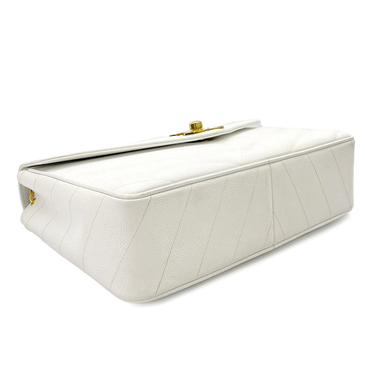CHANEL VINTAGE CHEVRON CHAIN SHOULDER BAG WHITE CAVIER SKIN 90242330