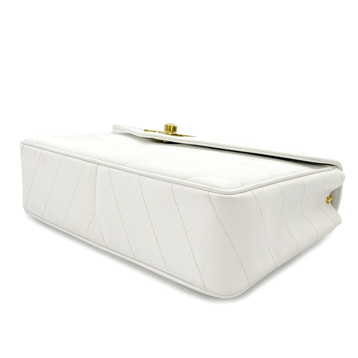 CHANEL VINTAGE CHEVRON CHAIN SHOULDER BAG WHITE CAVIER SKIN 90242330