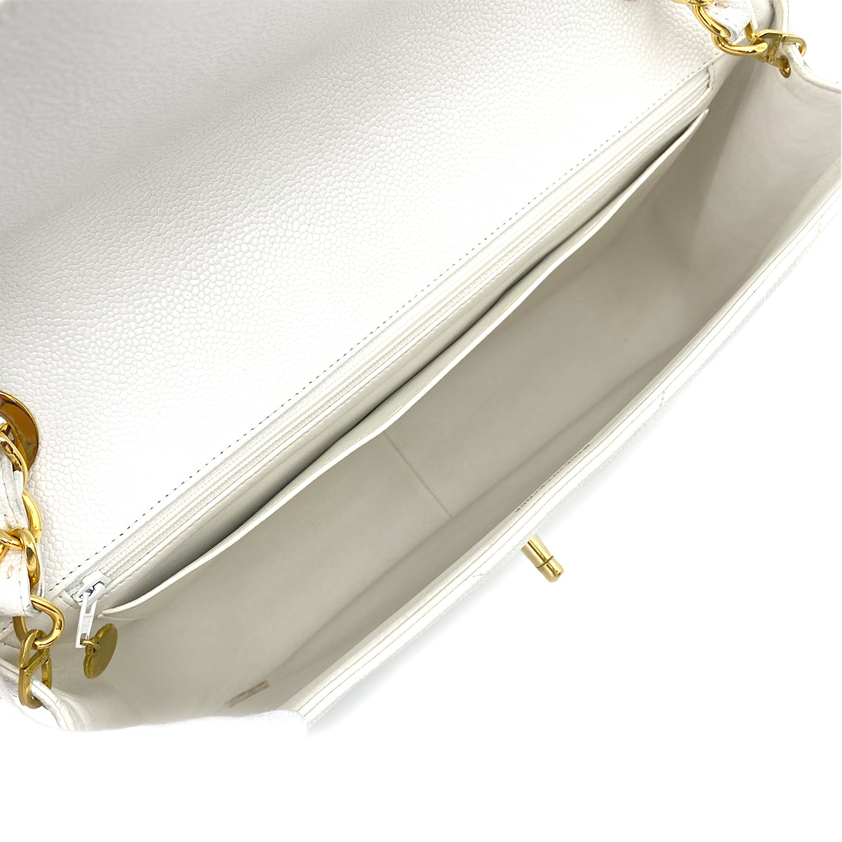 CHANEL VINTAGE CHEVRON CHAIN SHOULDER BAG WHITE CAVIER SKIN 90242330