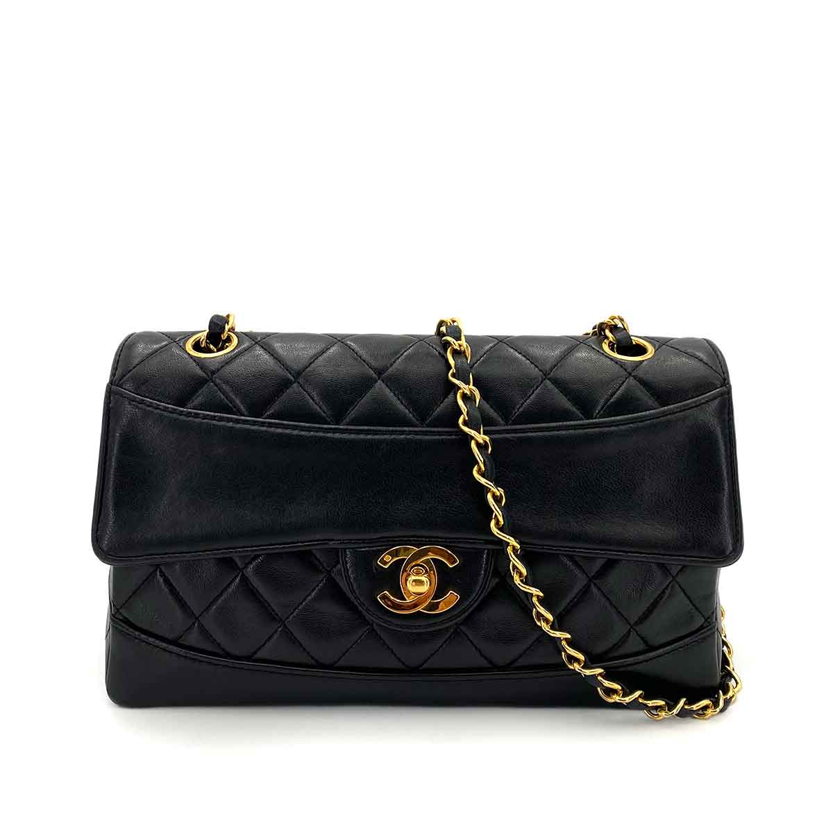 CHANEL VINTAGE MATELASSE CHAIN SHOULDER BAG BLACK LAMB SKIN 90242331