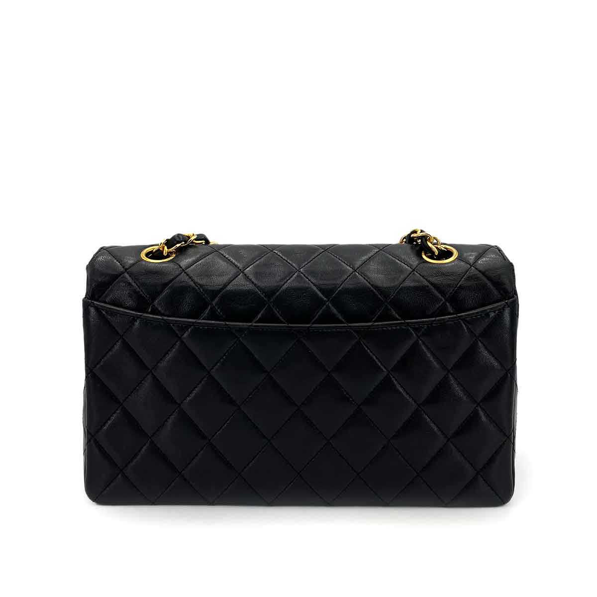 CHANEL VINTAGE MATELASSE CHAIN SHOULDER BAG BLACK LAMB SKIN 90242331