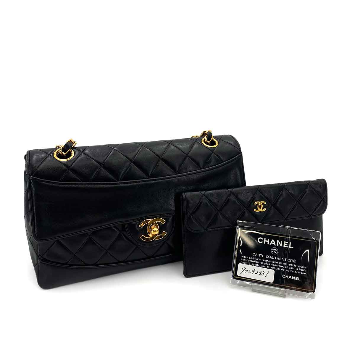 CHANEL VINTAGE MATELASSE CHAIN SHOULDER BAG BLACK LAMB SKIN 90242331