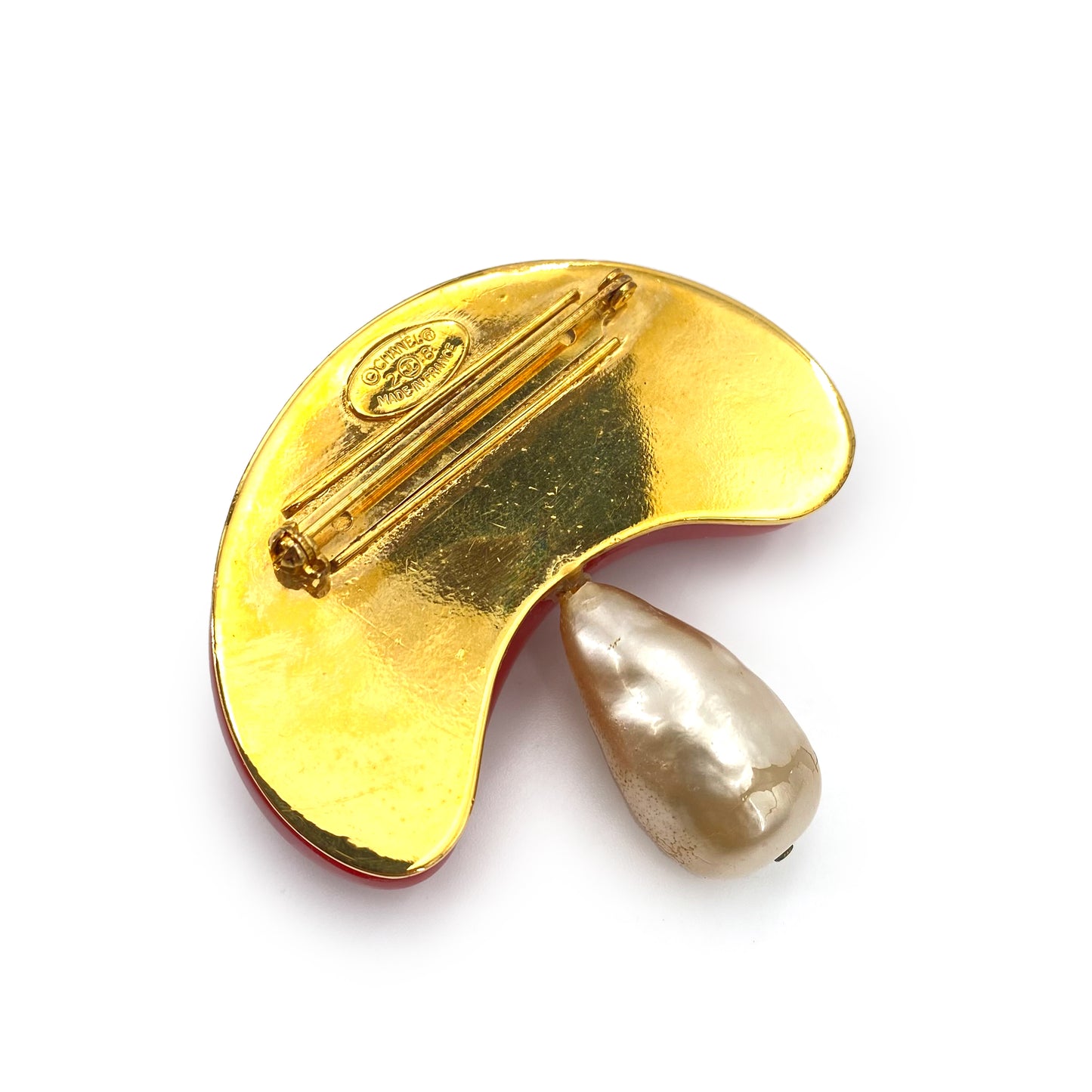 CHANEL VINTAGE BROOCH COCOMARK MUSHROOM MOTIF RED FAUX PEARL ACCESSORY 2/8 90242333