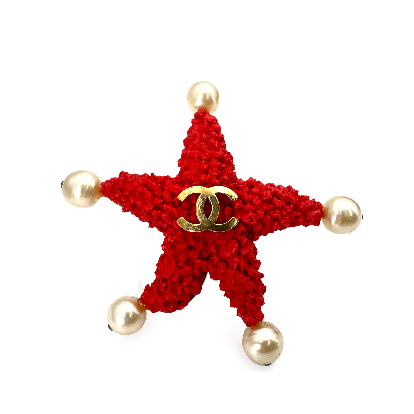 CHANEL VINTAGE BROOCH STARFISH MOTIF COCOMARK FAUX PEARL ACCESSORY 93C 90242336