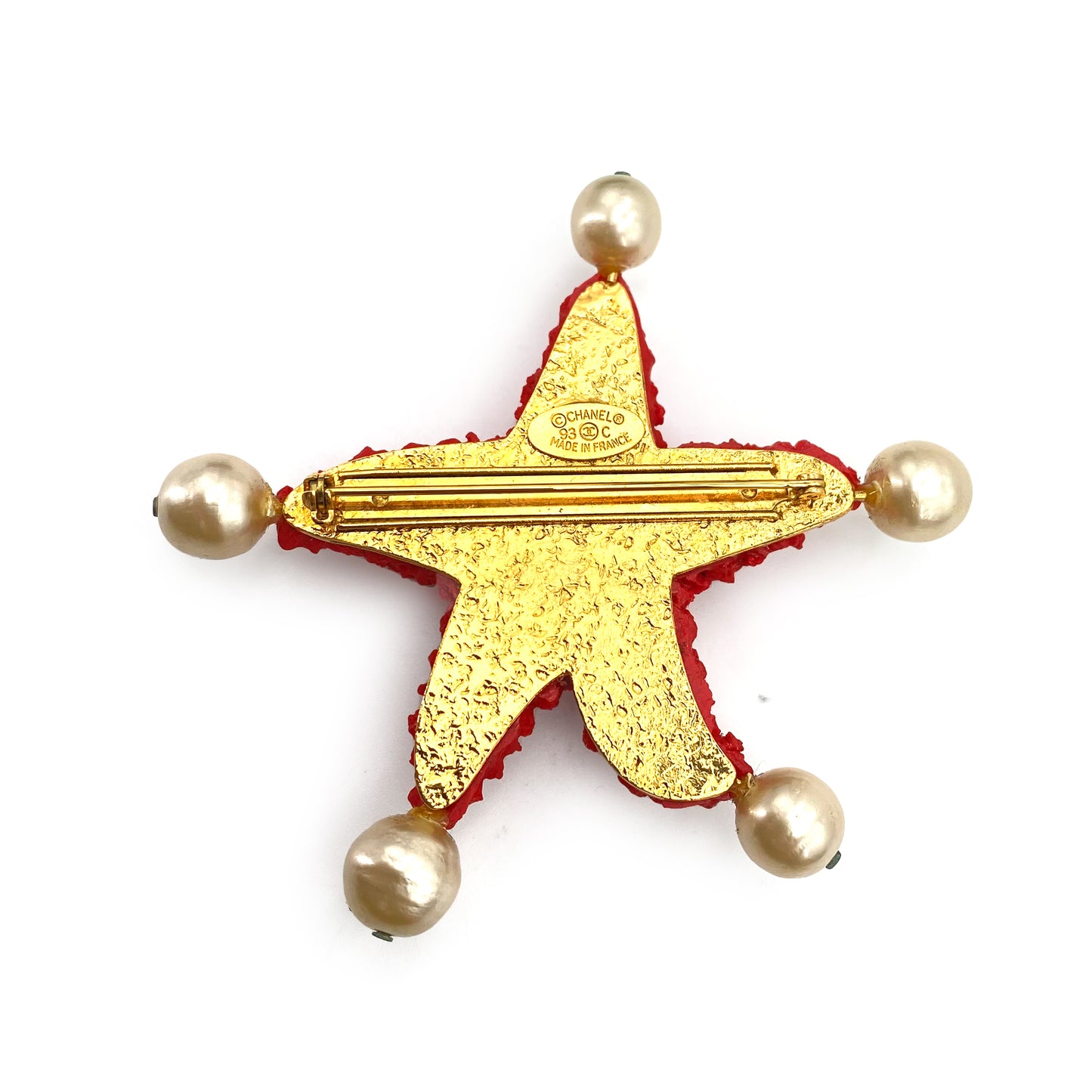 CHANEL VINTAGE BROOCH STARFISH MOTIF COCOMARK FAUX PEARL ACCESSORY 93C 90242336