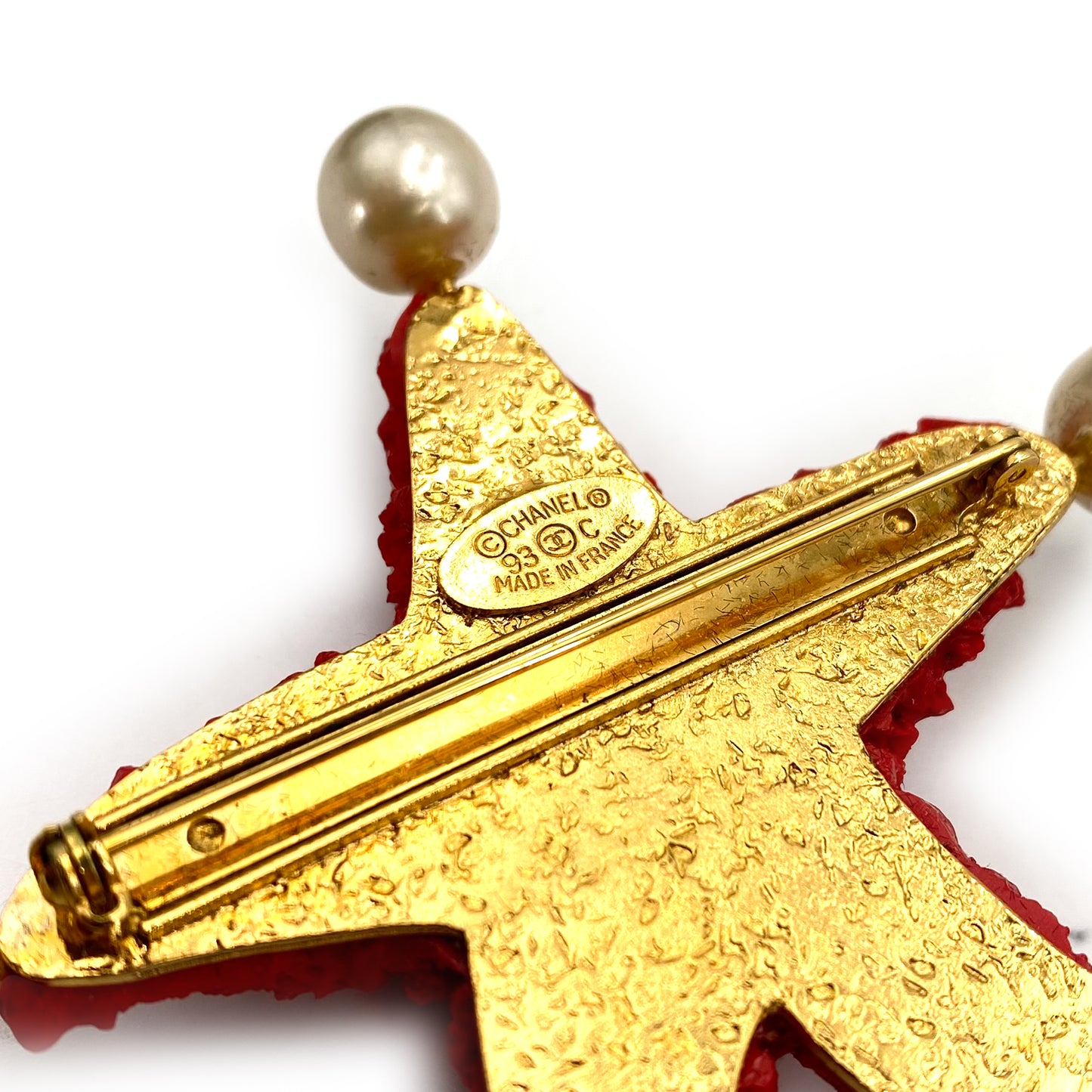CHANEL VINTAGE BROOCH STARFISH MOTIF COCOMARK FAUX PEARL ACCESSORY 93C 90242336