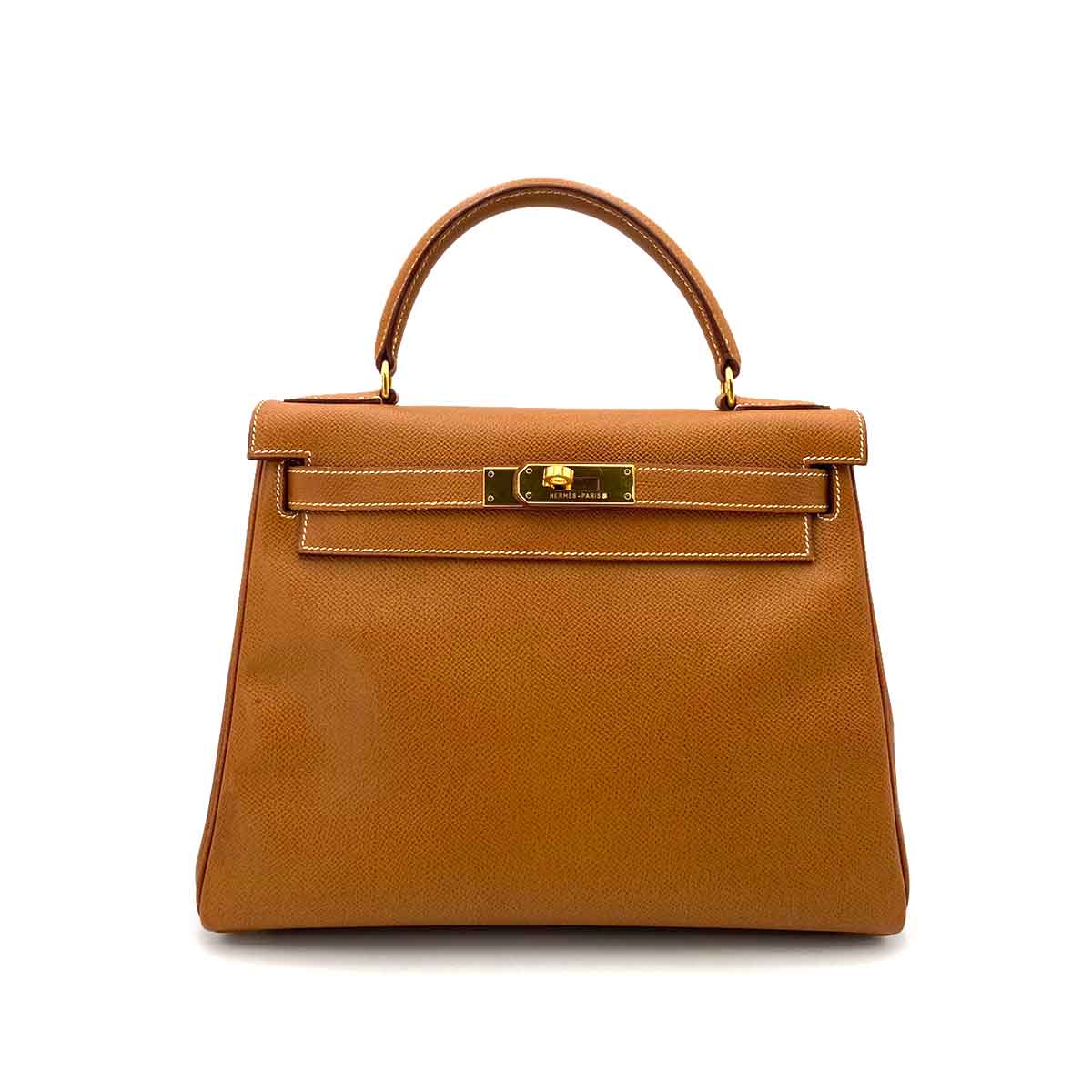 HERMES KELLY 28 RETOURNE GOLD COUCHEVEL HAND SHOULDER BAG 〇W 90242337