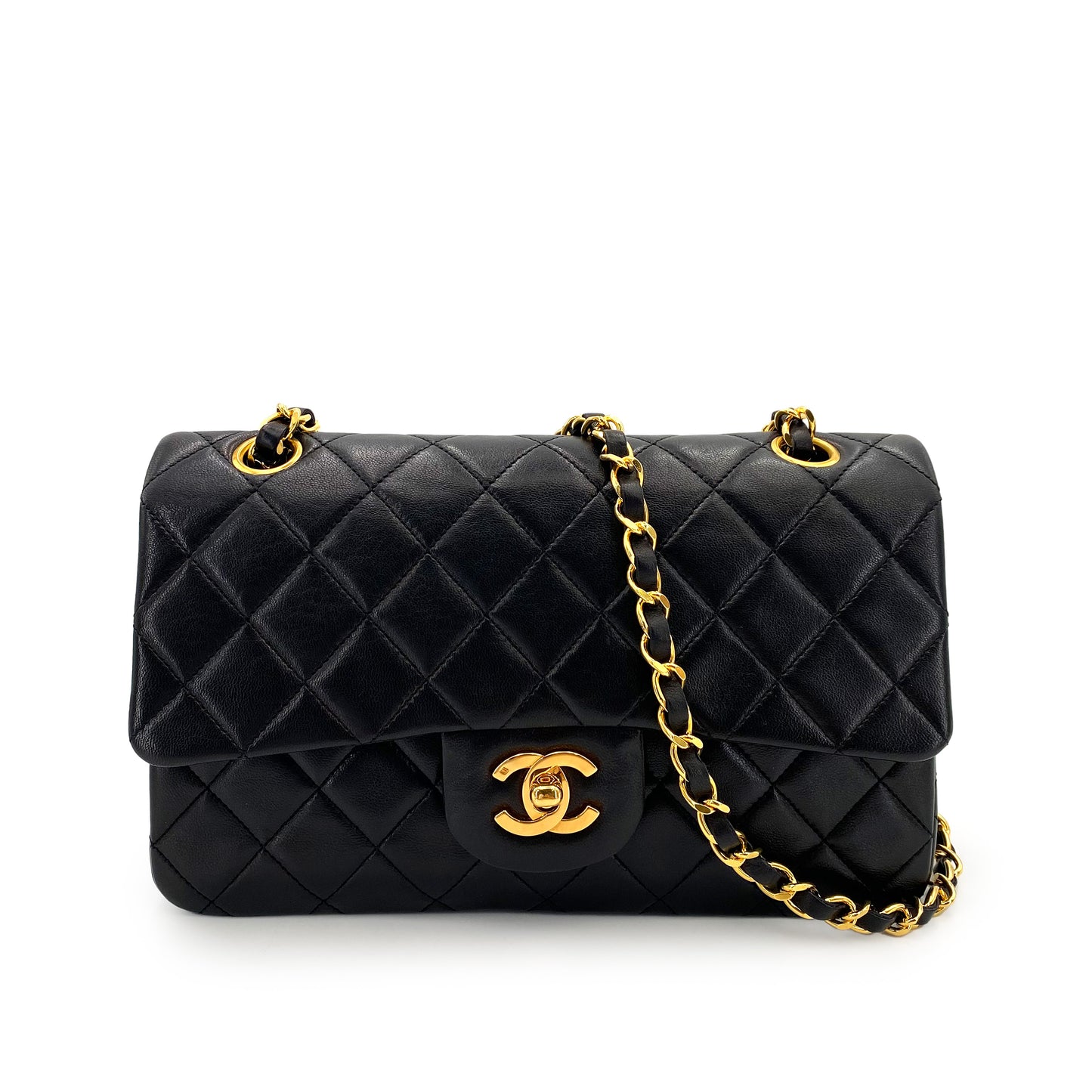 CHANEL VINTAGE CLASSIC FLAP SMALL CHAIN SHOULDER BAG BLACK LAMB SKIN 90242338