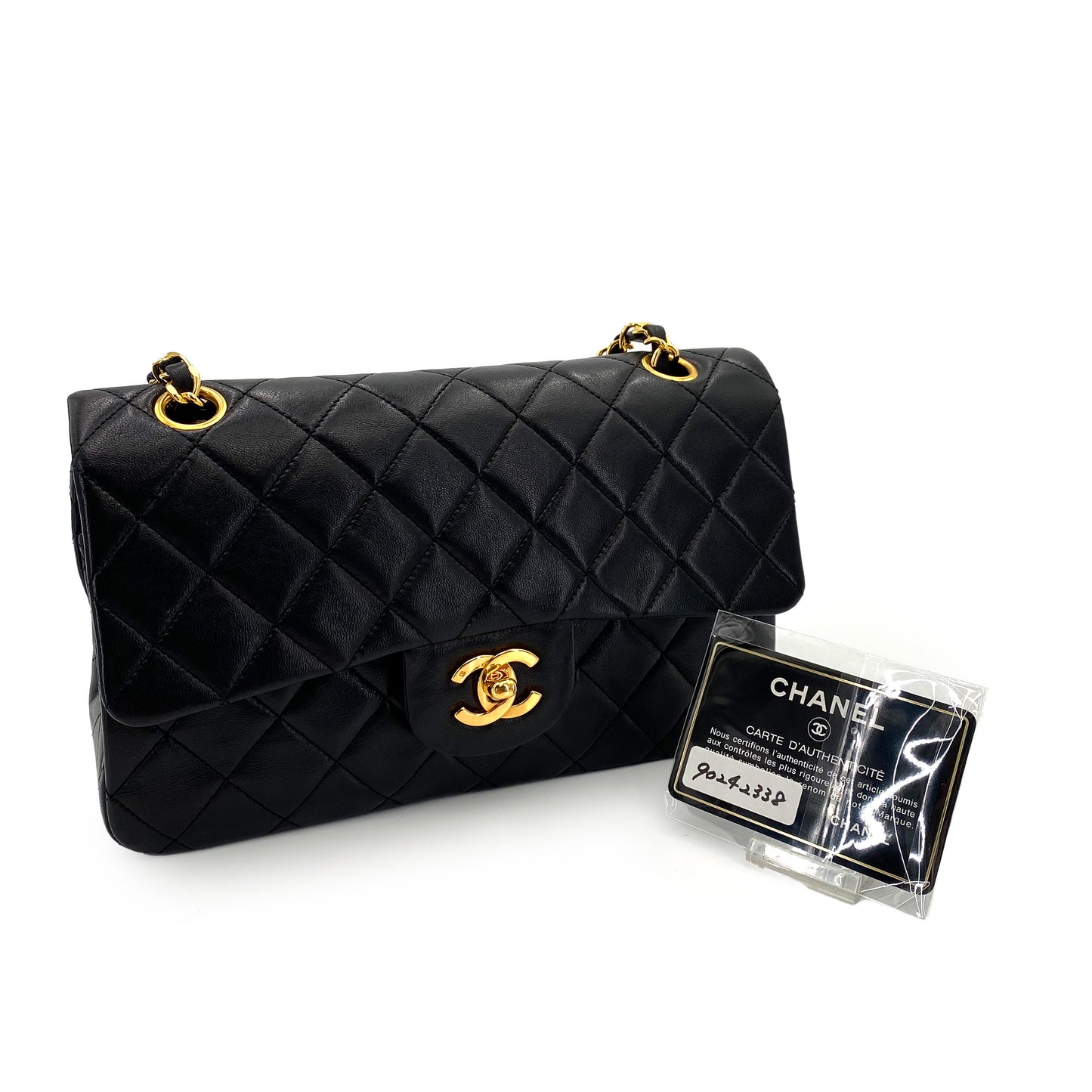 CHANEL VINTAGE CLASSIC FLAP SMALL CHAIN SHOULDER BAG BLACK LAMB SKIN 90242338