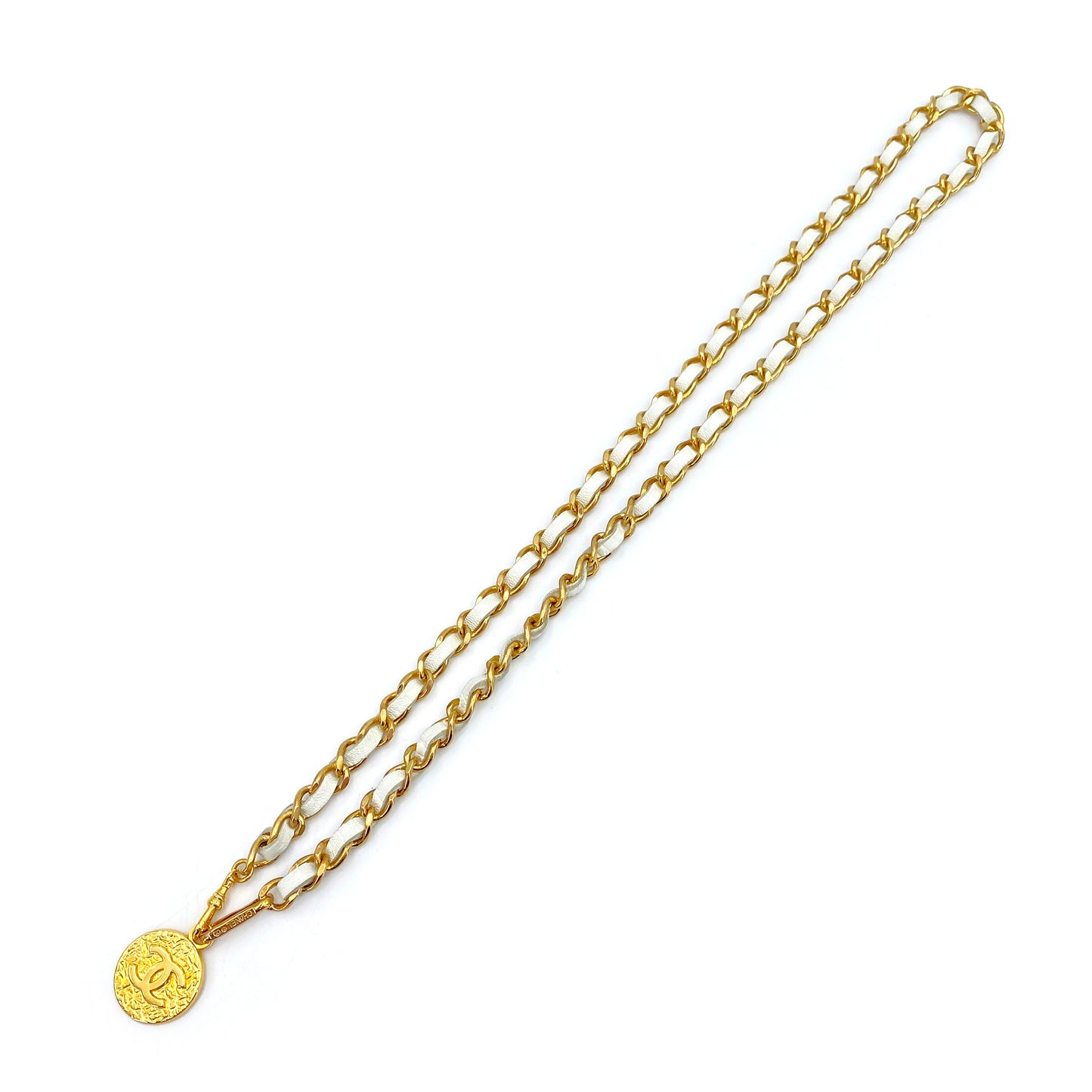 CHANEL VINTAGE CHAIN BELT WHITE LEATHER COCOMARK ACCESSORY 90242340