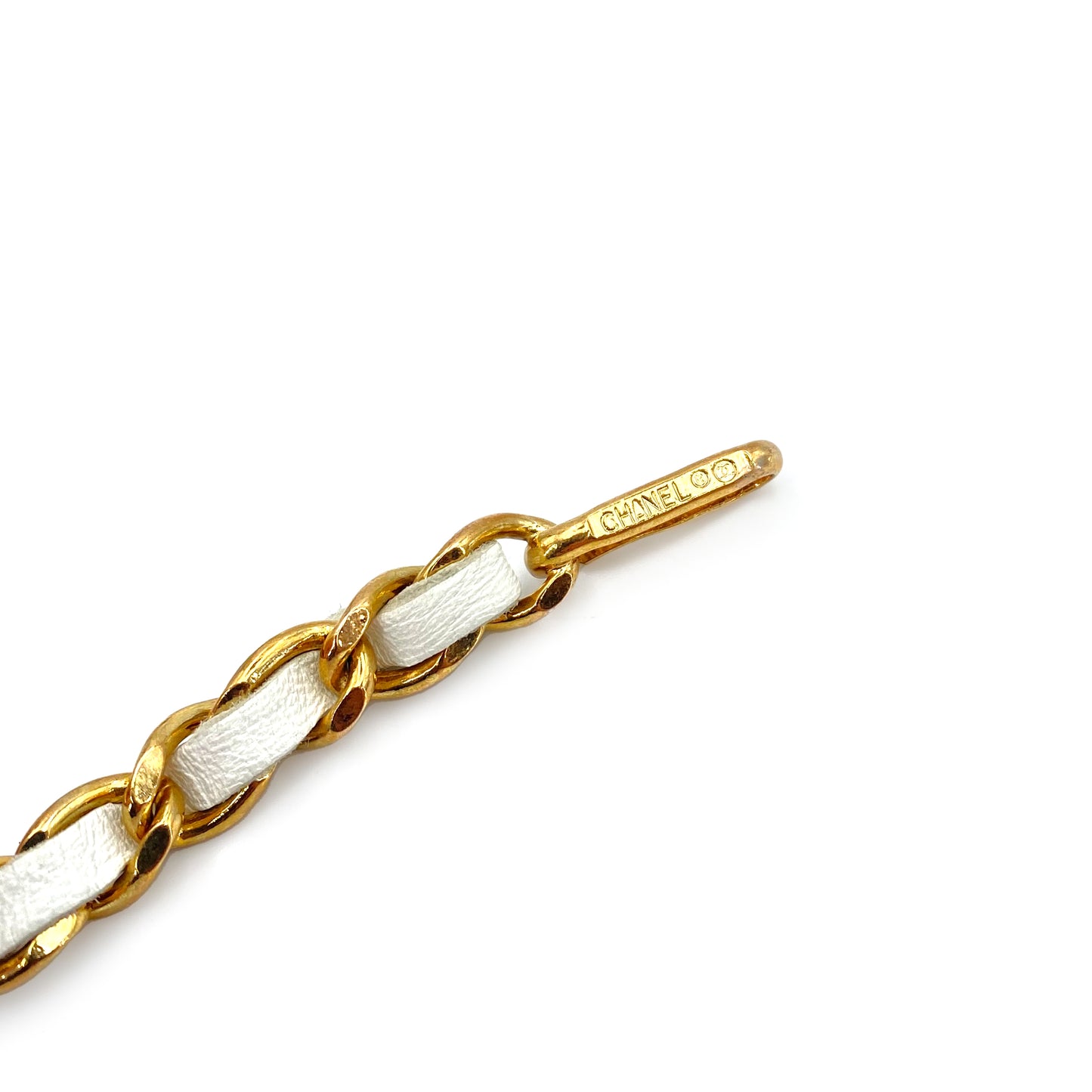 CHANEL VINTAGE CHAIN BELT WHITE LEATHER COCOMARK ACCESSORY 90242340