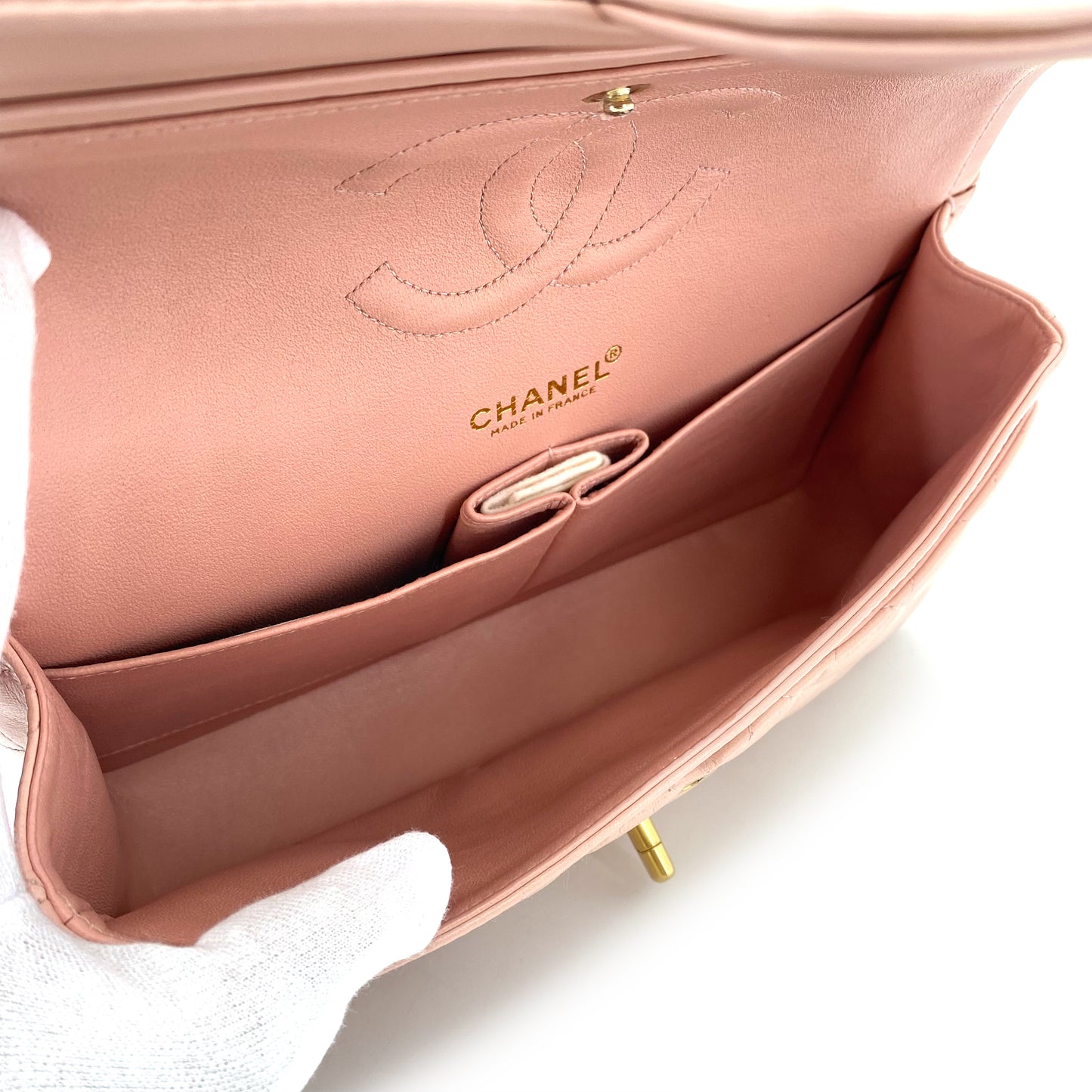 CHANEL VINTAGE CLASSIC FLAP MEDIUM CHAIN SHOULDER BAG PINK LAMB SKIN 90242347