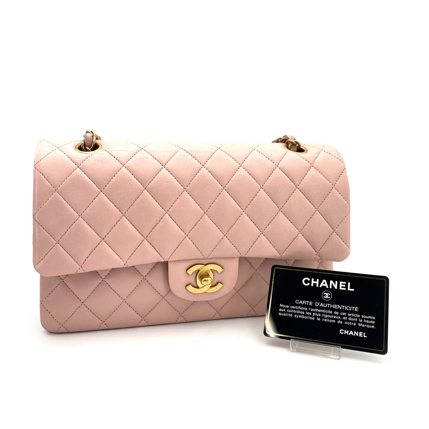 CHANEL VINTAGE CLASSIC FLAP MEDIUM CHAIN SHOULDER BAG PINK LAMB SKIN 90242347