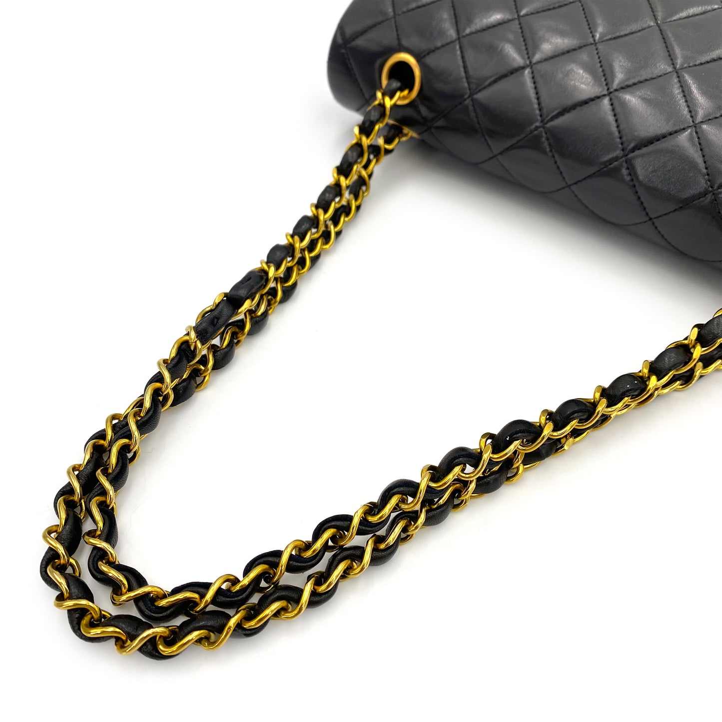 CHANEL VINTAGE CLASSIC FLAP MEDIUM CHAIN SHOULDER BAG BLACK LAMB SKIN 90242348