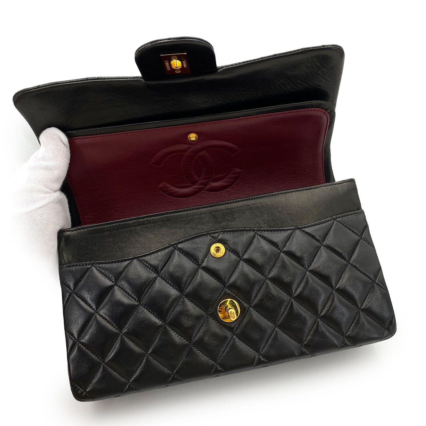 CHANEL VINTAGE CLASSIC FLAP MEDIUM CHAIN SHOULDER BAG BLACK LAMB SKIN 90242348