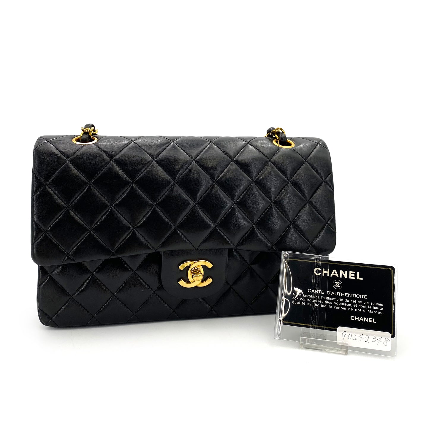 CHANEL VINTAGE CLASSIC FLAP MEDIUM CHAIN SHOULDER BAG BLACK LAMB SKIN 90242348