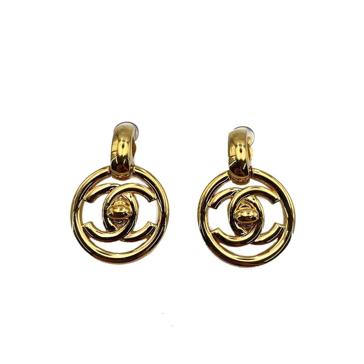 CHANEL VINTAGE EARRINGS TURN LOCK ROUND ACCESSORY 97P 90242349
