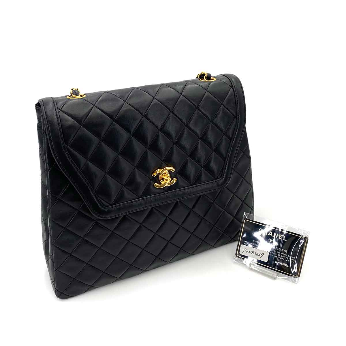 CHANEL VINTAGE MATELASSE CHAIN SHOULDER BAG BLACK LAMB SKIN 90242639
