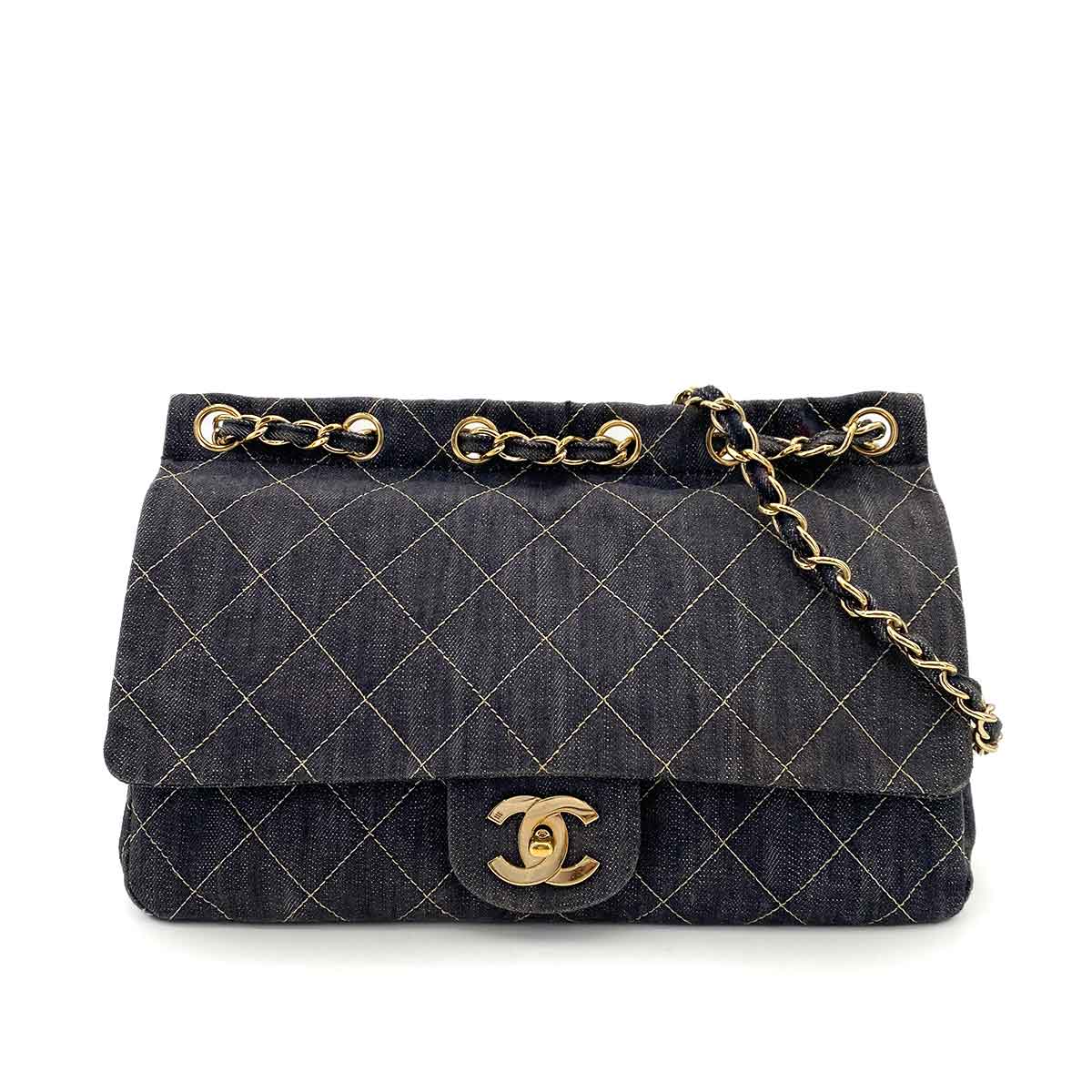 CHANEL VINTAGE CHAIN SHOULDER BAG BLUE DENIM 90242645
