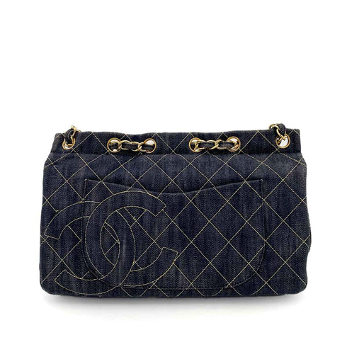 CHANEL VINTAGE CHAIN SHOULDER BAG BLUE DENIM 90242645 - PURPOSE