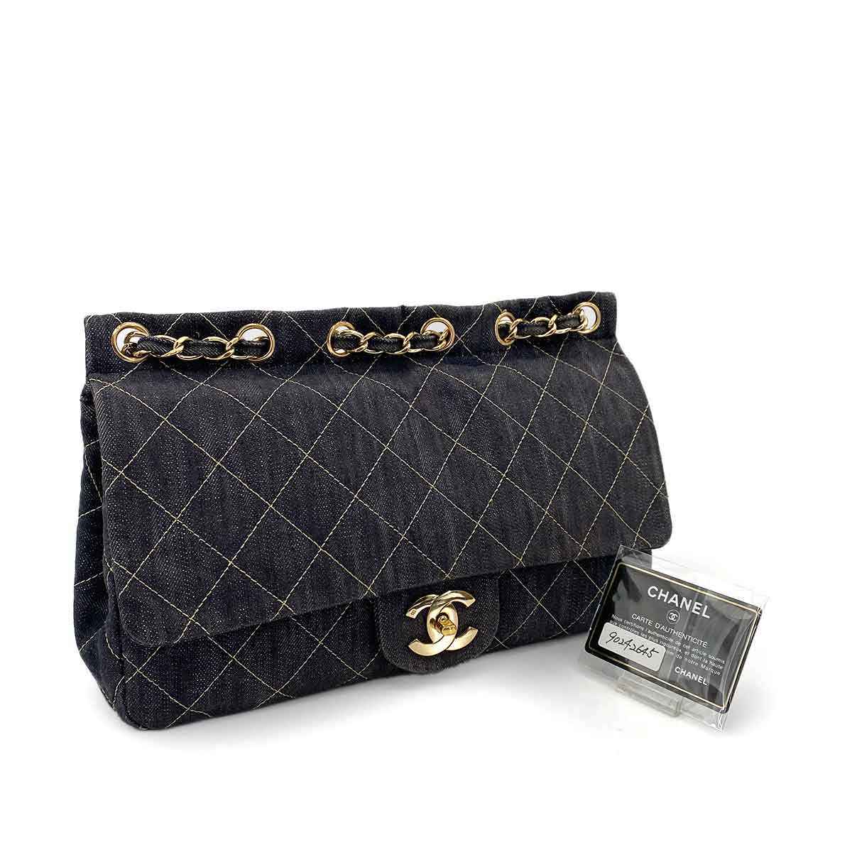 CHANEL VINTAGE CHAIN SHOULDER BAG BLUE DENIM 90242645
