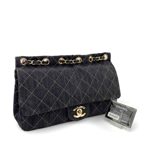 CHANEL VINTAGE CHAIN SHOULDER BAG BLUE DENIM 90242645 - PURPOSE