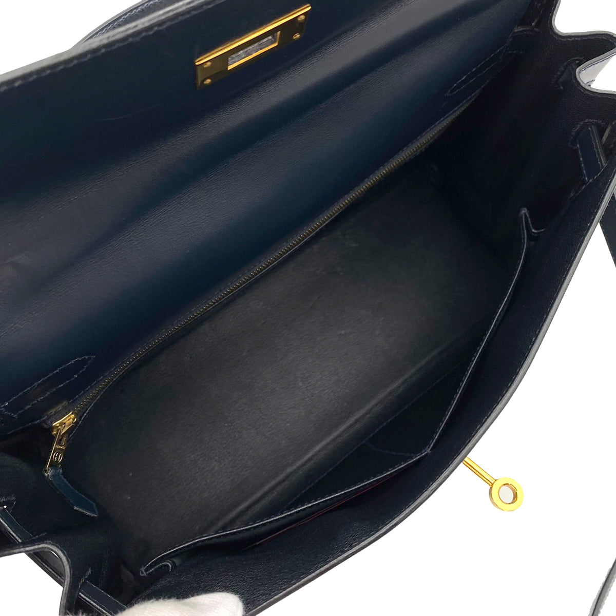 HERMES KELLY 32 RETOURNE BLUE INDIGO BOXCALF HAND SHOULDER BAG 〇W 90242646