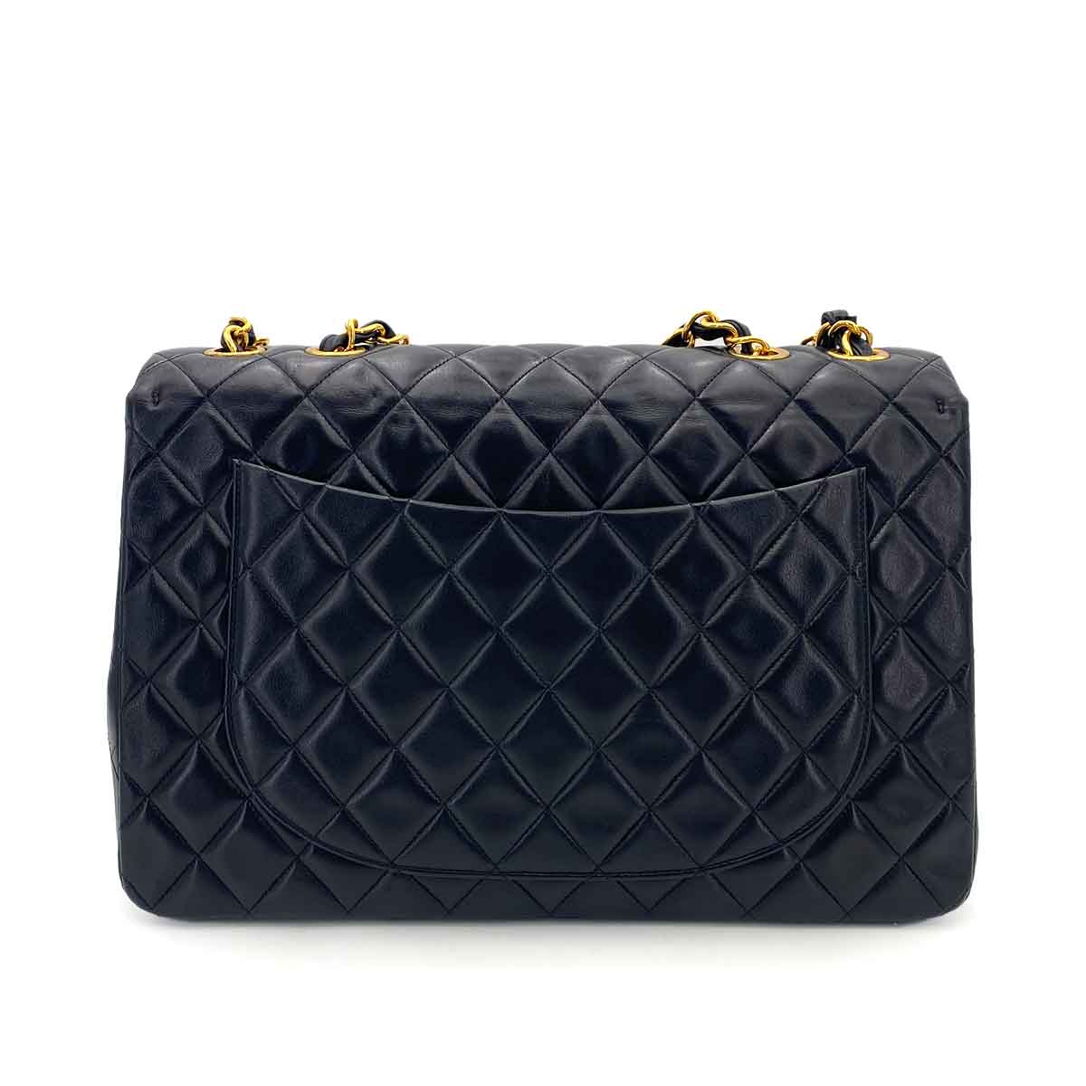 CHANEL VINTAGE MAXI MATELASSE 34 CHAIN SHOULDER BAG BLACK LAMB SKIN 90242647
