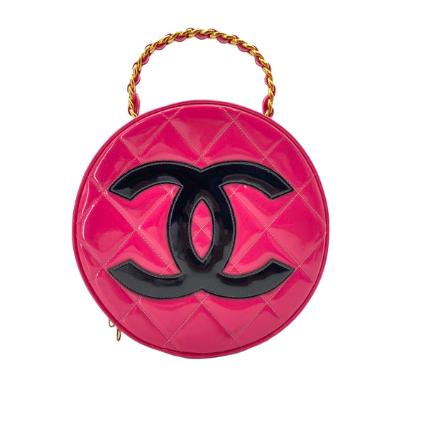 CHANEL VINTAGE MATELASSE ROUND VANITY HAND BAG PINK ENAMEL 90242651