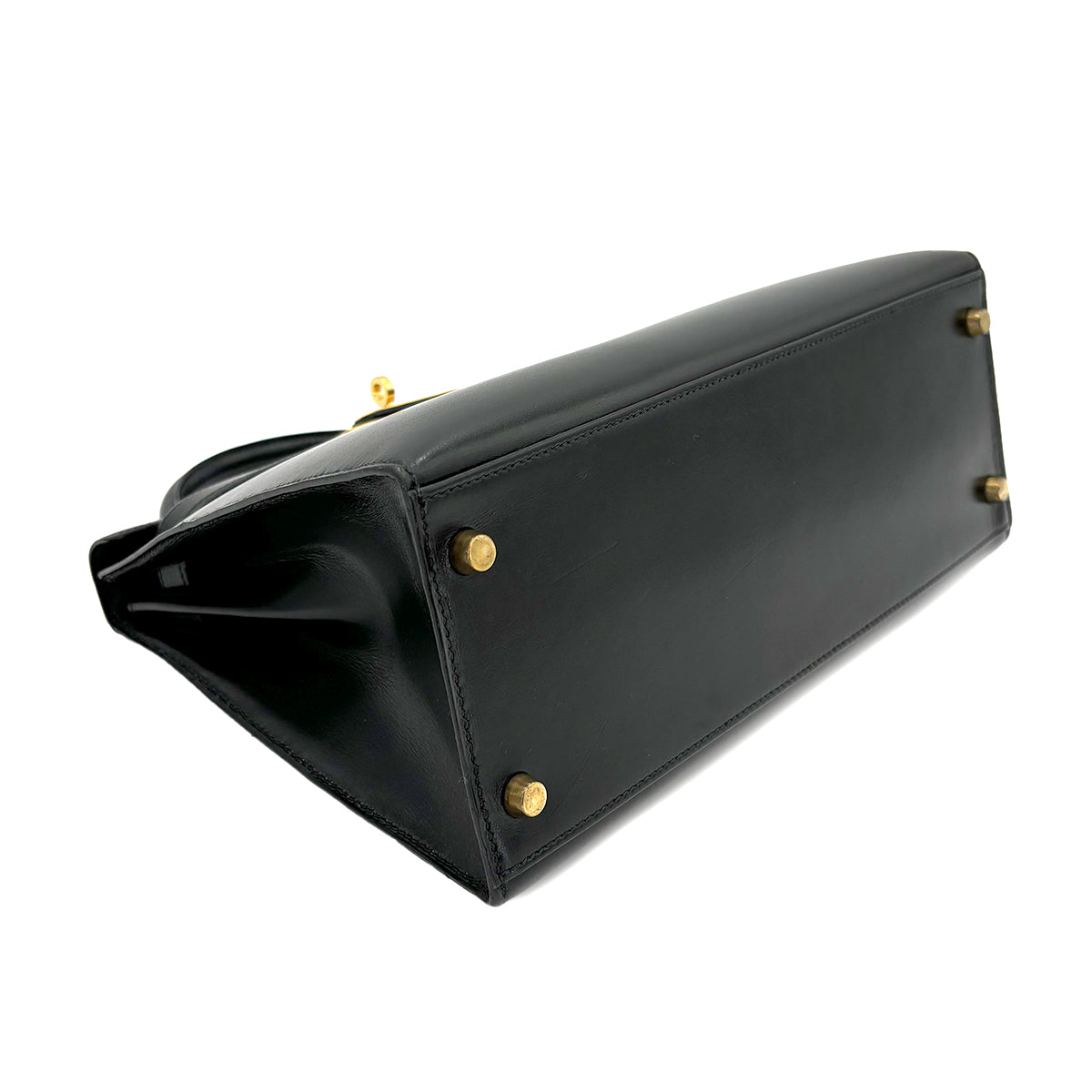HERMES KELLY 28 SELLIER BLACK BOXCALF HAND SHOULDER BAG 〇V 90242655