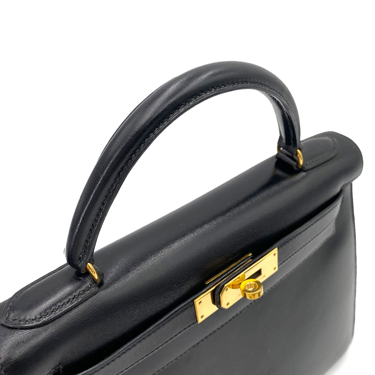 HERMES KELLY 28 SELLIER BLACK BOXCALF HAND SHOULDER BAG 〇V 90242655