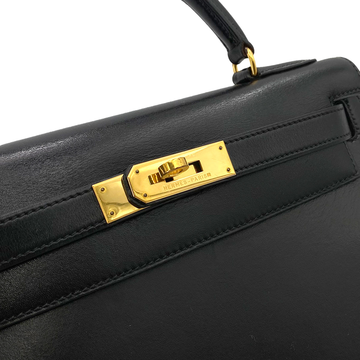 HERMES KELLY 28 SELLIER BLACK BOXCALF HAND SHOULDER BAG 〇V 90242655