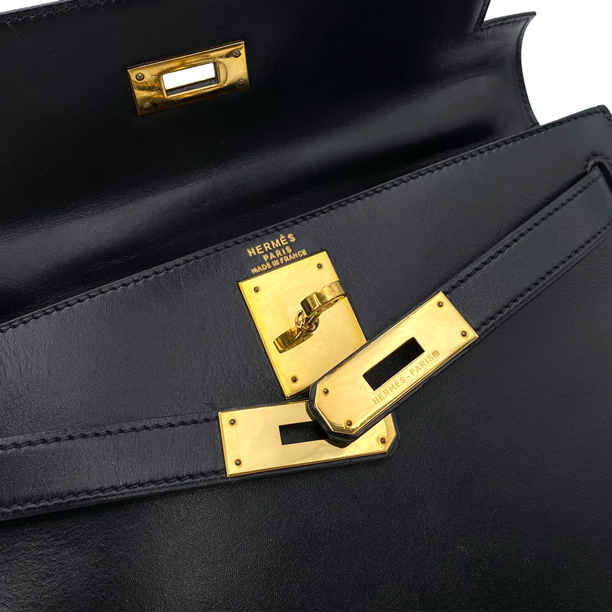 HERMES KELLY 28 SELLIER BLACK BOXCALF HAND SHOULDER BAG 〇V 90242655