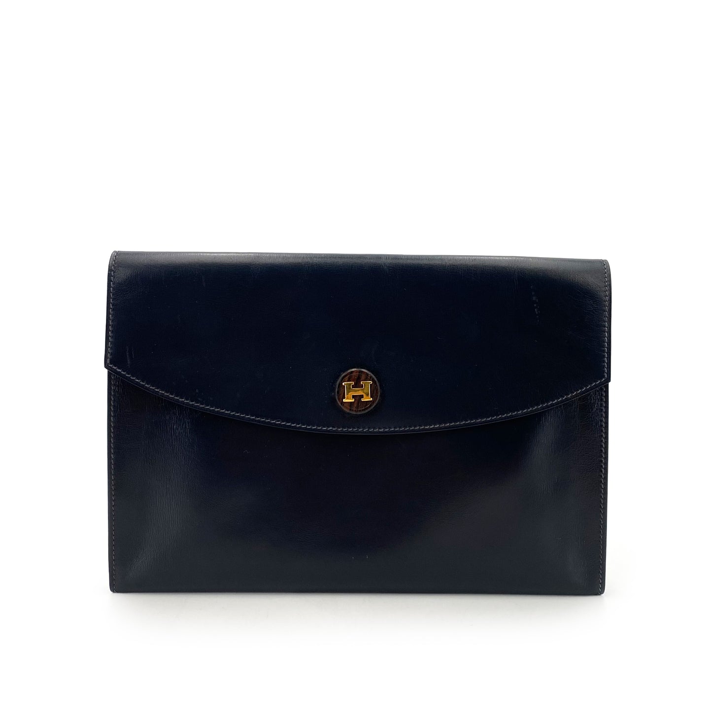 HERMES POCHETTE RIO NAVY BOXCALF CLUTCH BAG 〇R 90242657