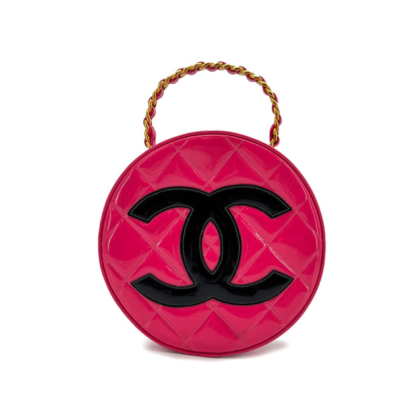 CHANEL VINTAGE MATELASSE ROUND VANITY HAND BAG PINK ENAMEL 90242659