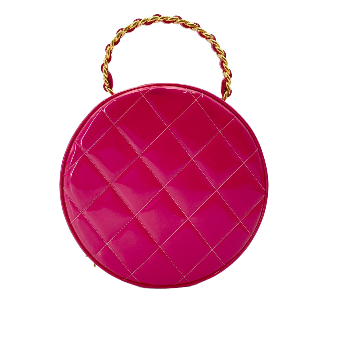 CHANEL VINTAGE MATELASSE ROUND VANITY HAND BAG PINK ENAMEL 90242659