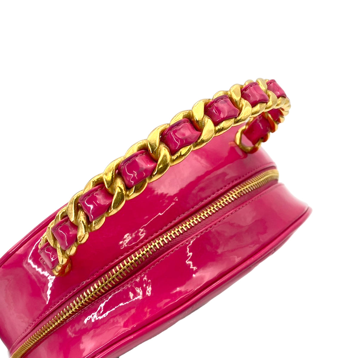 CHANEL VINTAGE MATELASSE ROUND VANITY HAND BAG PINK ENAMEL 90242659