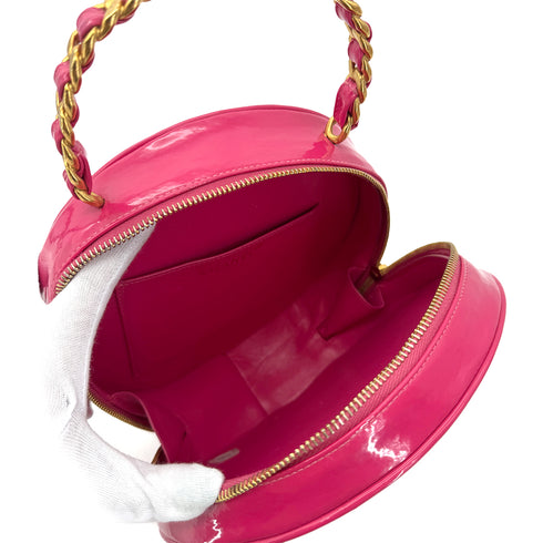 CHANEL VINTAGE MATELASSE ROUND VANITY HAND BAG PINK ENAMEL 90242659