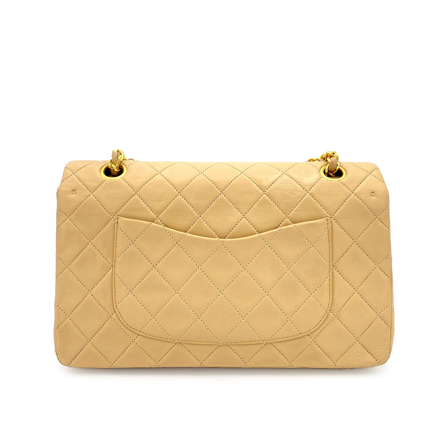 CHANEL VINTAGE CLASSIC FLAP MEDIUM CHAIN SHOULDER BAG BEIGE LAMB SKIN 90242660